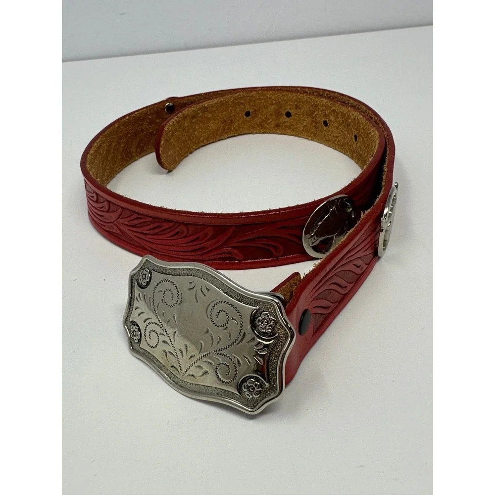 Vintage Justin Top Grain Cowhide Youth Sz 26 Leather Belt 800RD Made in USA V8
